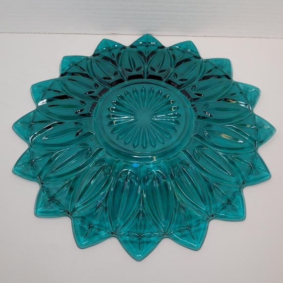 Vintage Teal Blue Federal Plate Platter Rare Iridescent Federal Glass 9.5 inches - Picture 6 of 6